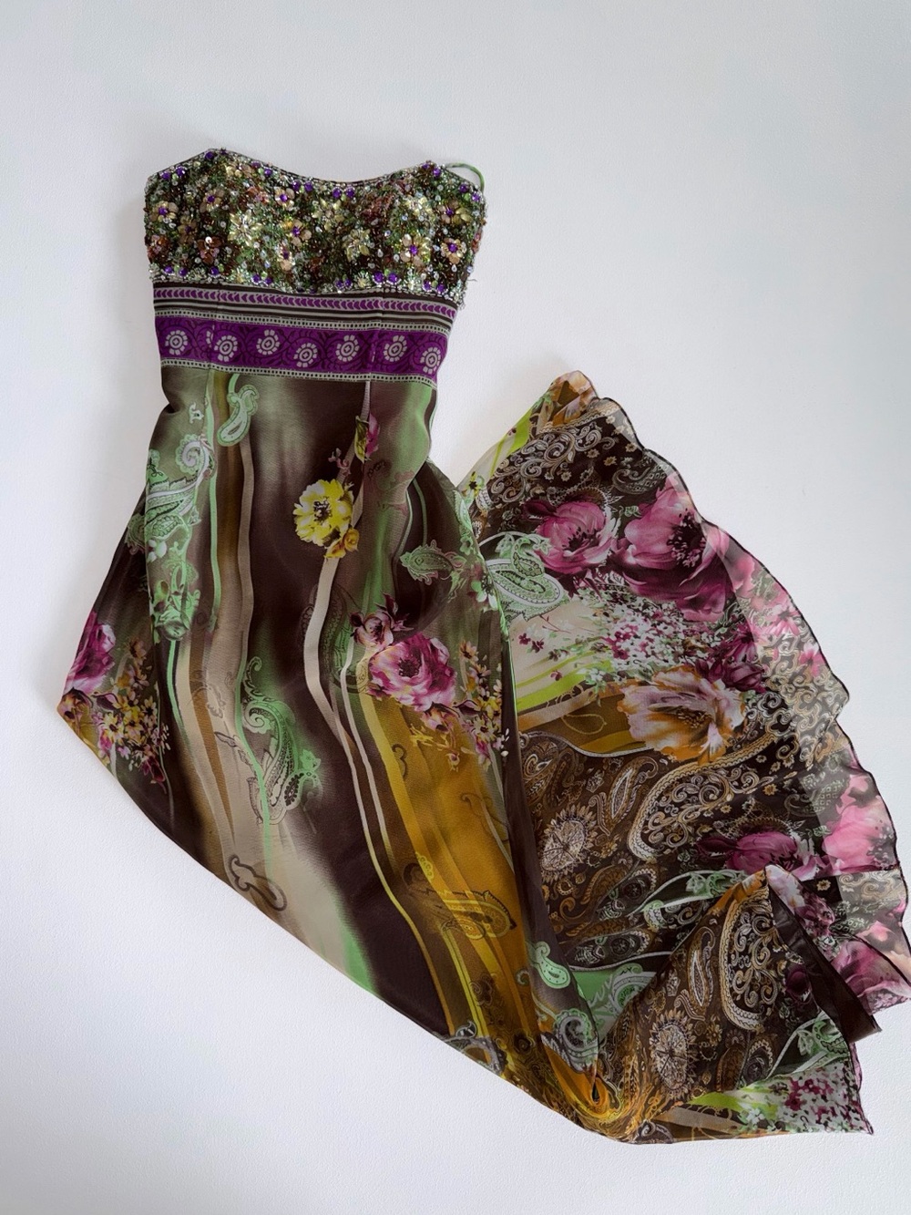 Vintage Y2K Sequin Paisley Fairycore Handkerchief Dress
